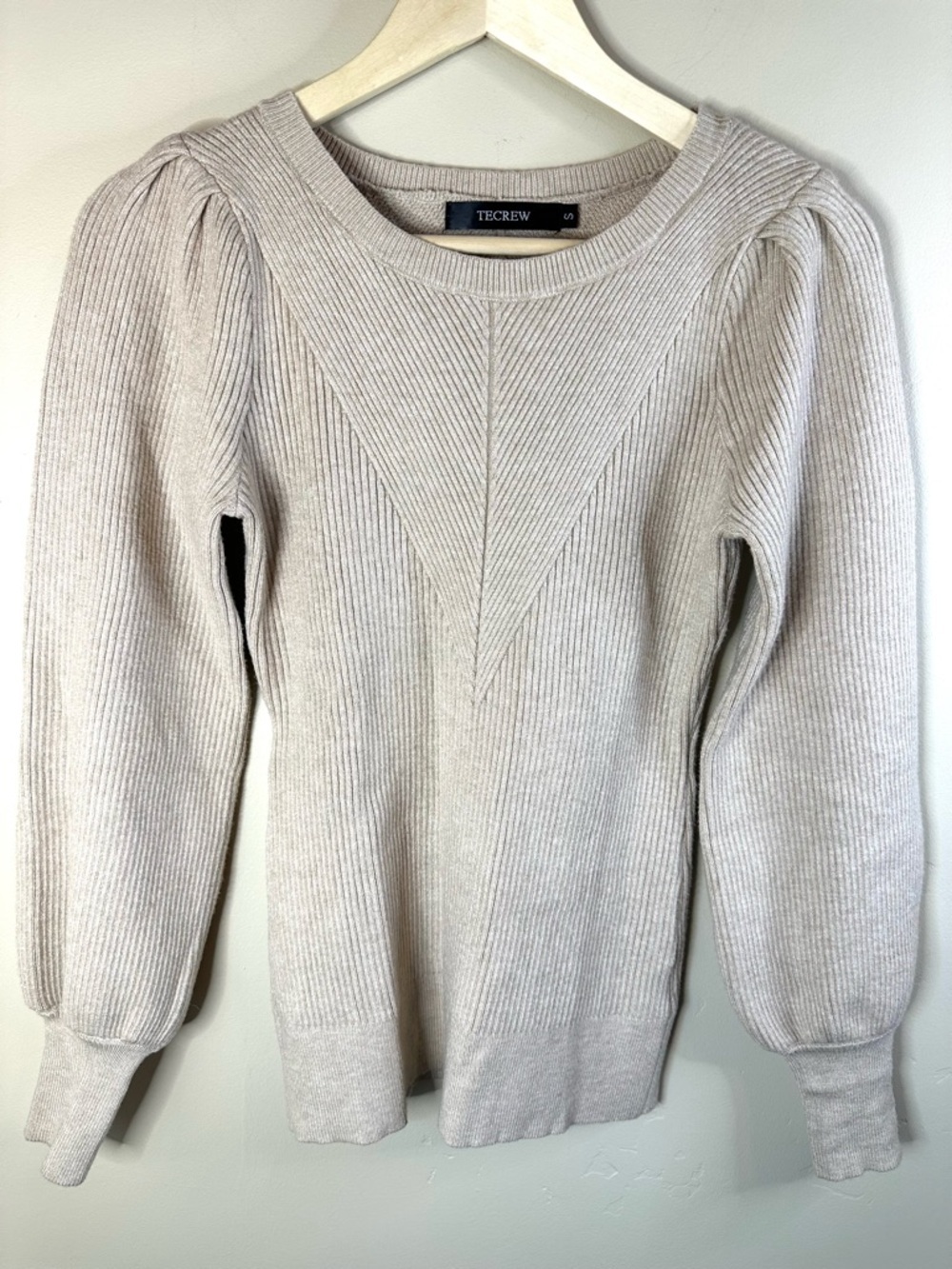 TECREW Women's Puff Sleeve Crew Neck Pullover Sweater Casual Cozy Knit Size S - Picture 2 of 6
